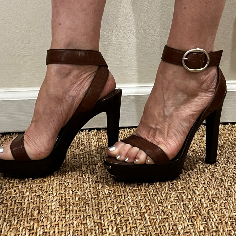 Yves Saint Laurent Dark Brown Platform Sandals - Picture 3 of 4